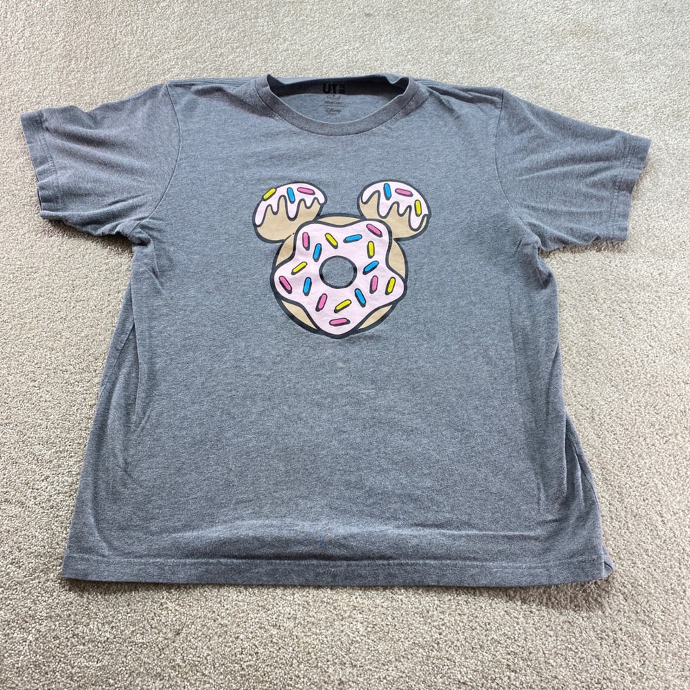 Uniqlo UT Shirt Mens Medium Gray Disney Mickey Mouse Donut Kevin Lyons‎ Graphic